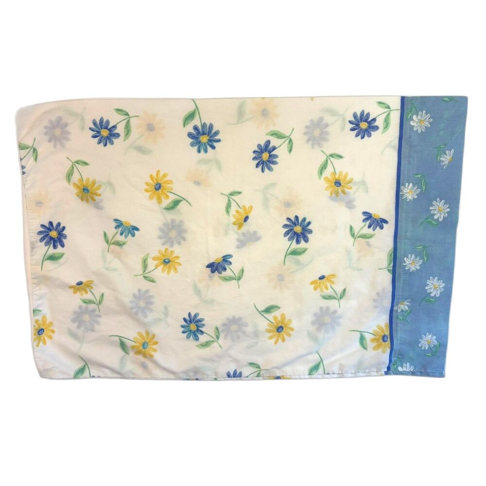 Vintage Springs Daisy Pillowcase Blue Yellow White Floral Cottagecore Standard